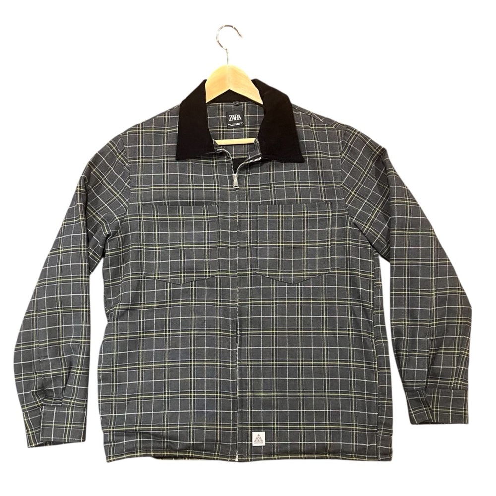 Zara Men’s Denimwear Full-Zip Blue Check Plaid Jacket Medium Diversity Message